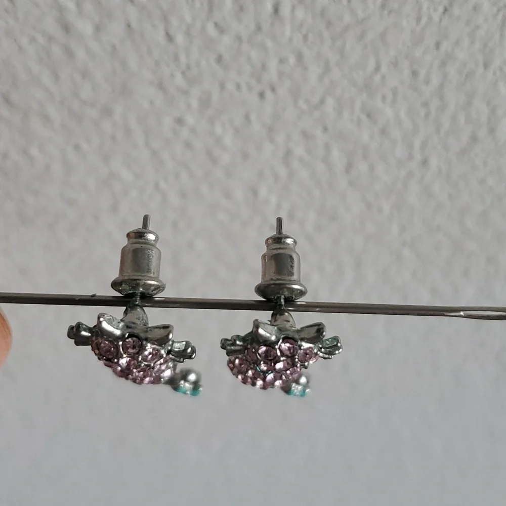 Pink Blue Gemstone Bejeweled Bobble Head Cat Dangle Post Earrings